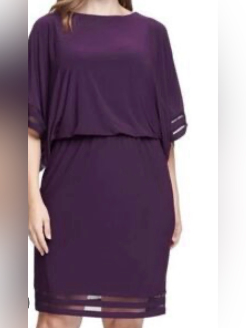 NWT Jessica Howard Size 18W Illusion-Trim Blouson Dress Plum Lined Dolman Sleeve